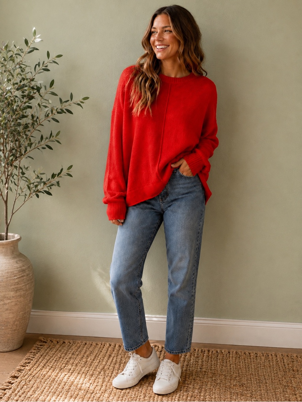 Vince Camuto | Red Crewneck Knit Sweater | Medium | Cozy Relaxed Fit